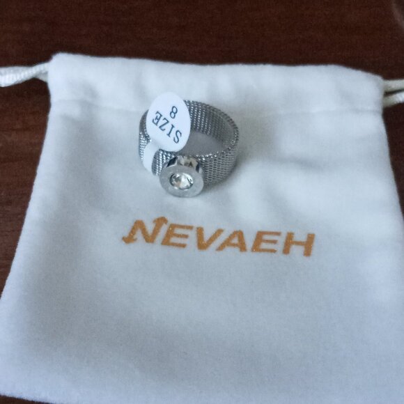 Nevaeh Silver mesh strap roman numeral stone stainless steel ring sz 8 NEW - Picture 7 of 7